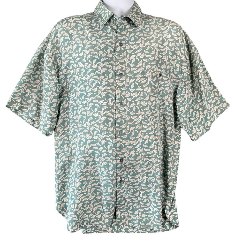 Silk Club Mens Shirt Size L Leaf Print Hawaiian Travel Cruise Beach Coastal Norm